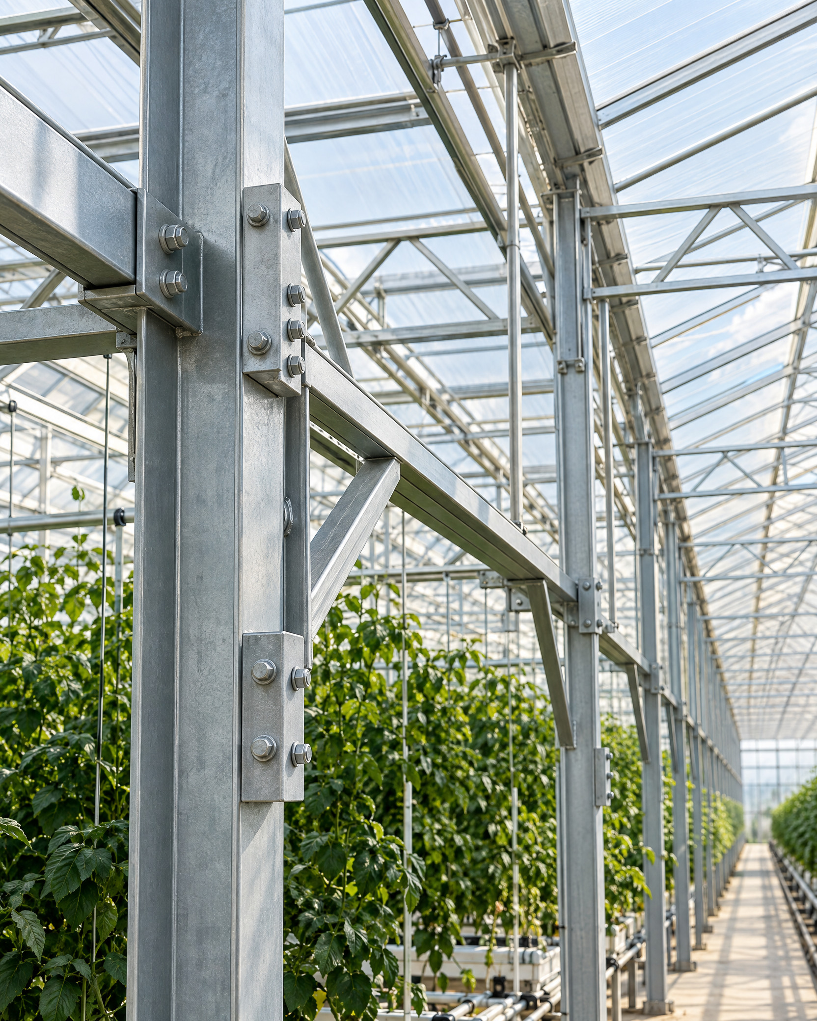 Concept image of a greenhouse's galvanized steel frame
